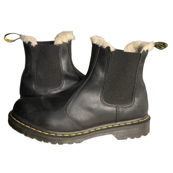 Dr. Martens Shoes - Black Faux Fur-Lined Chelsea Boots - Women's
